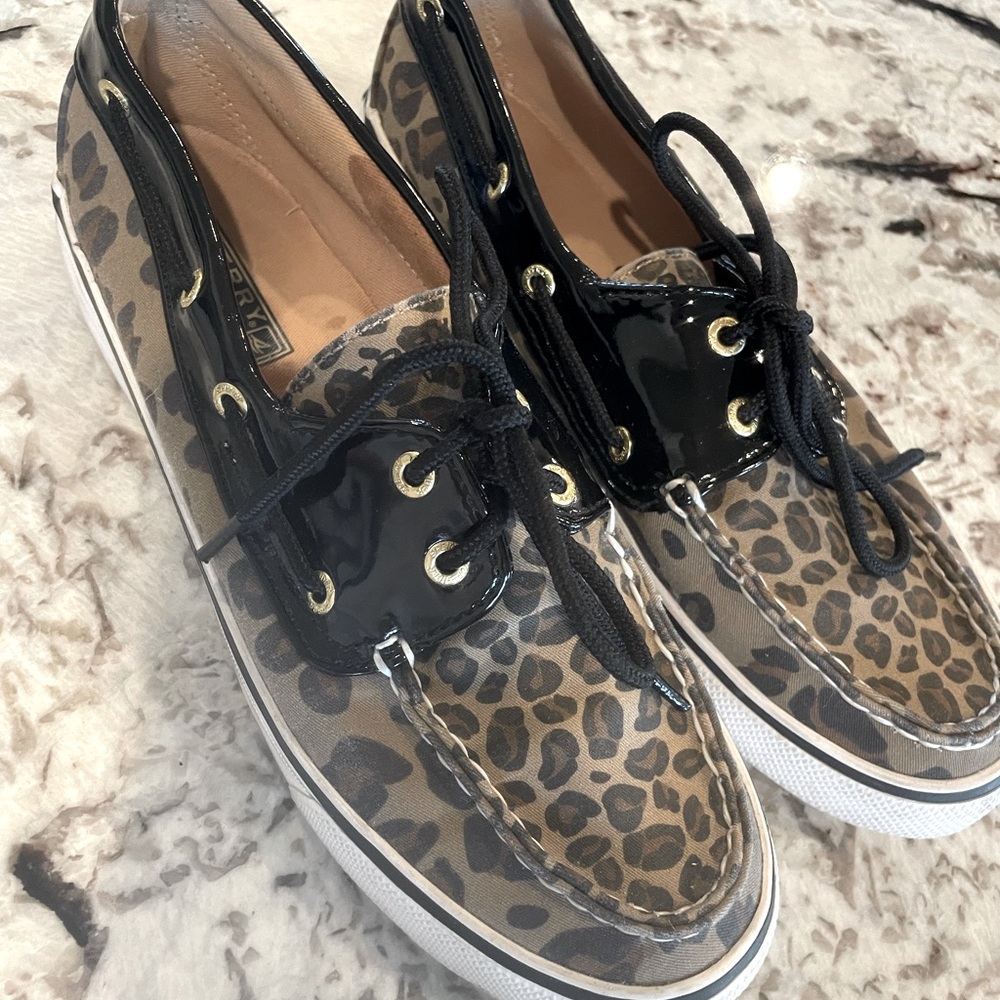 Sperry Top-Sider Biscayne Leopard Print and Patent Leather Boat Shoes | 7.5